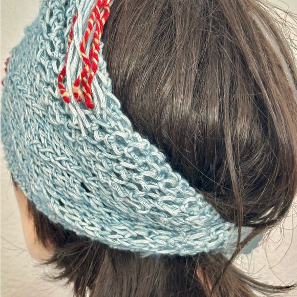 Hand Knits 2 Love Cotton Bandana Headband Scarf Lace Flower Beads Designer Sage - Picture 8 of 13